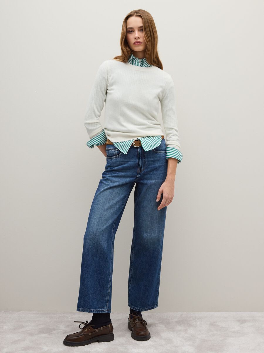 Regular fit blue denim pure cotton trousers_0