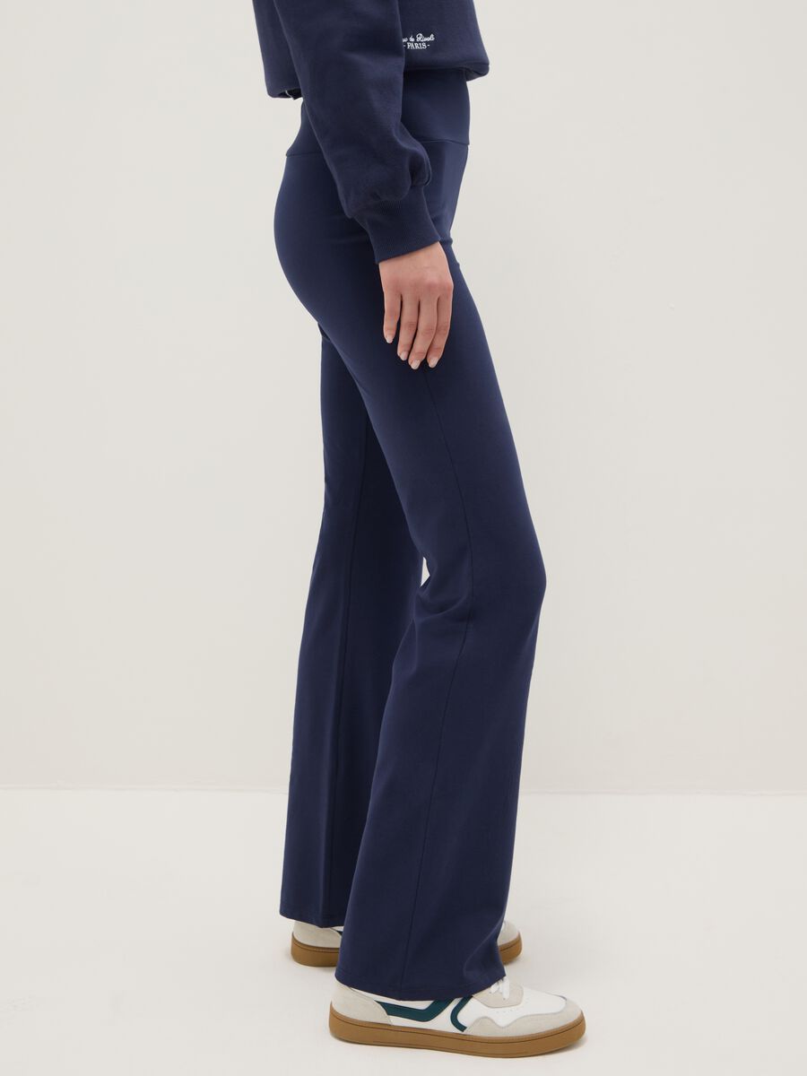 Blue Stretch Cotton Flare Fit Leggings_3