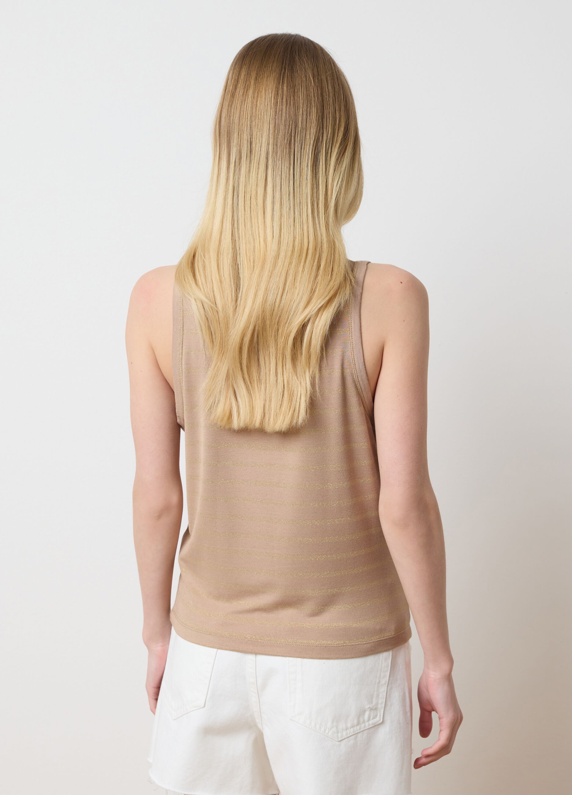 Women's beige viscose blend tank top, regular fit