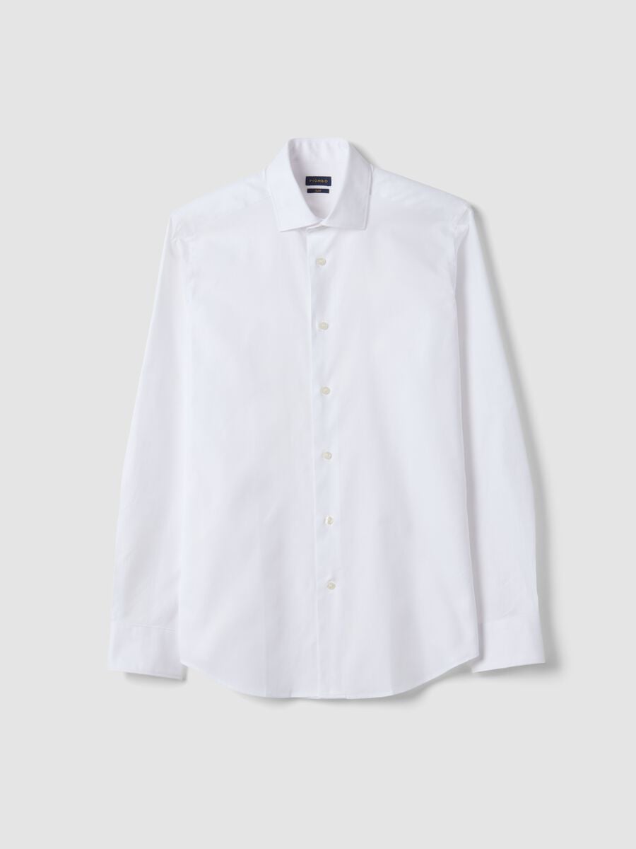 Camicia bianca in puro cotone slim fit_0