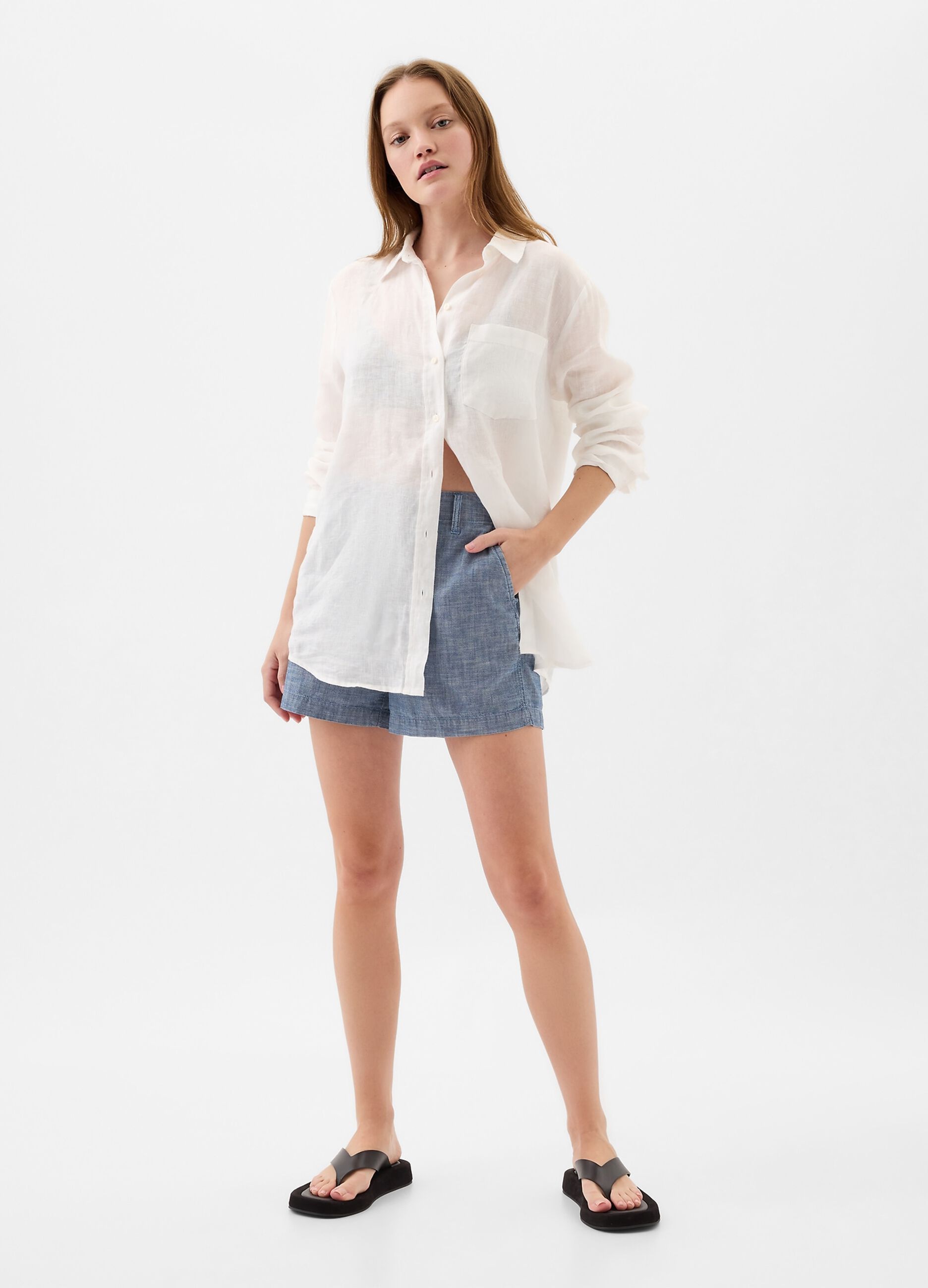 Chambray cotton shorts