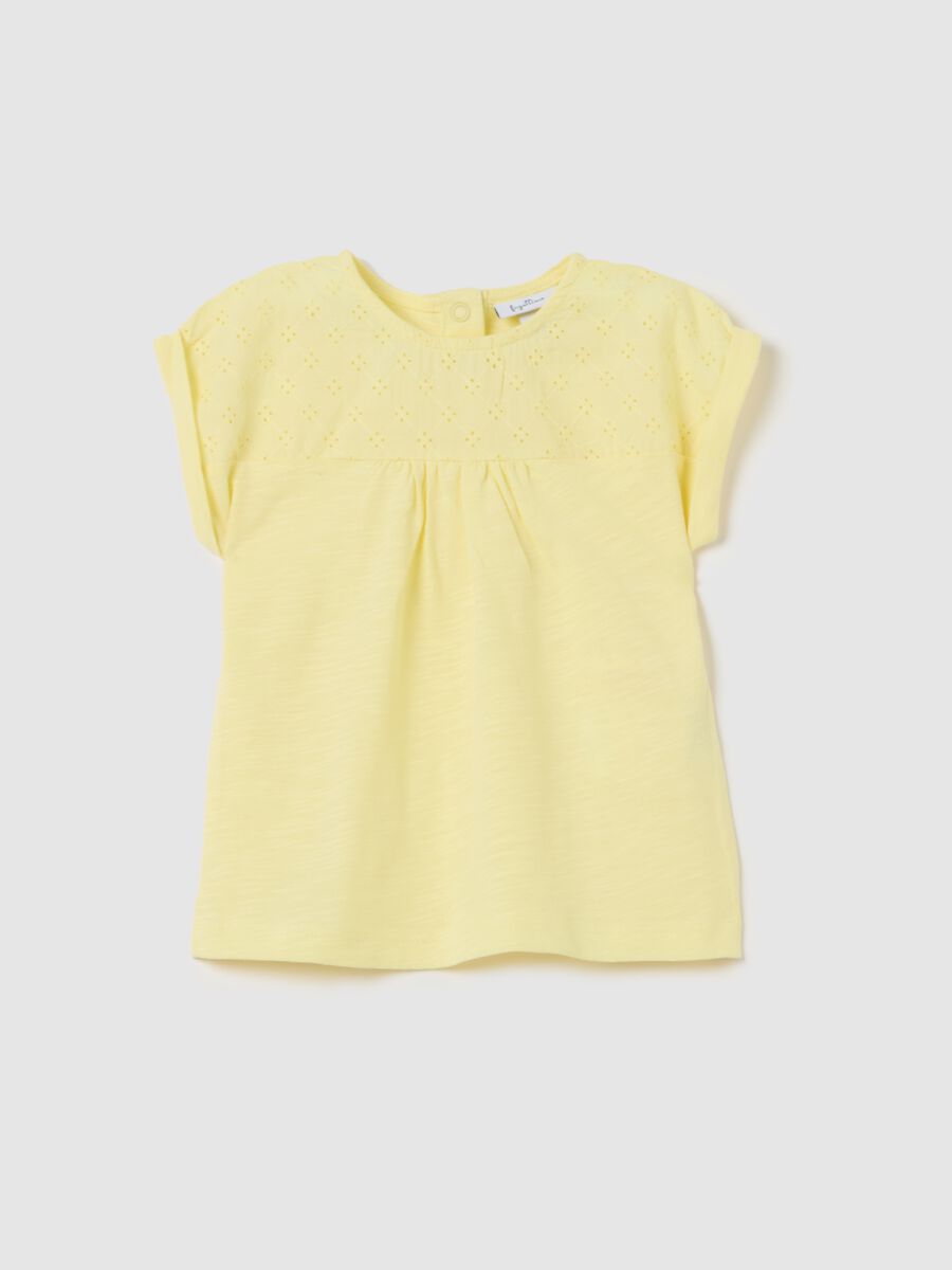 Cotton T-shirt with broderie anglaise insert_0