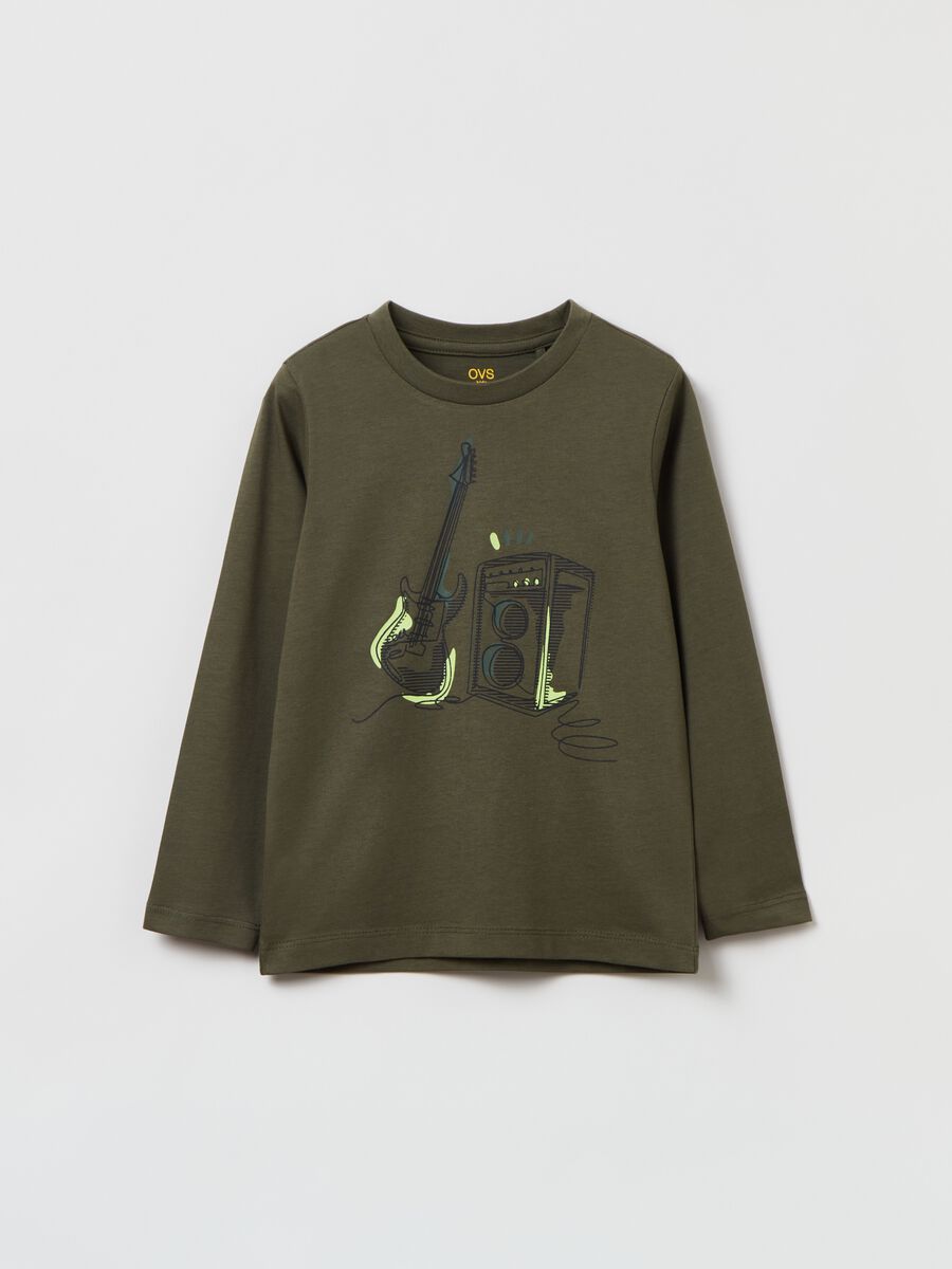 T-shirt in cotone con stampa chitarra_0