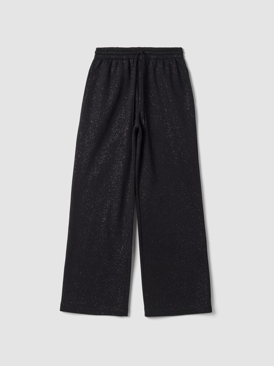 Black wide-leg cotton-blend trousers with lurex_0