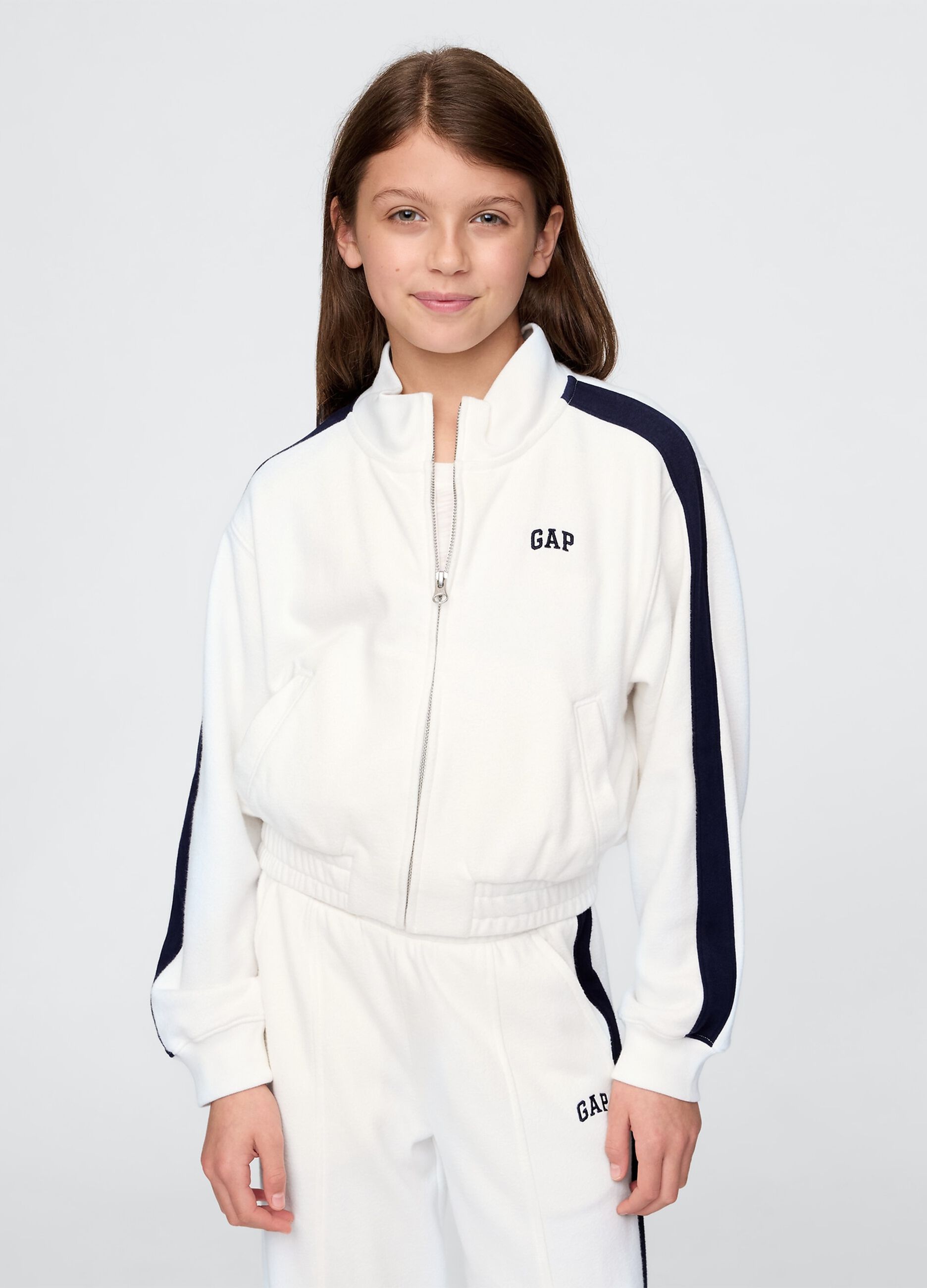 White sweatshirt with zip and blue details GAP Kids