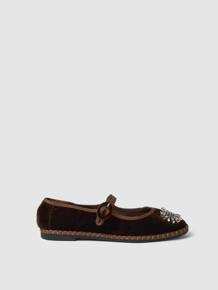 Brown friulane flats with strap and rhinestones_0