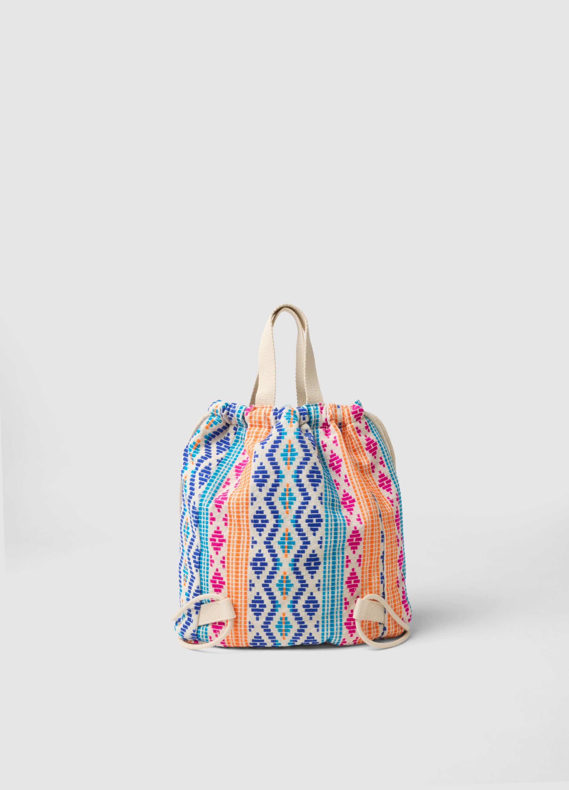 Multicolour patterned backpack with adjustable shoulder straps