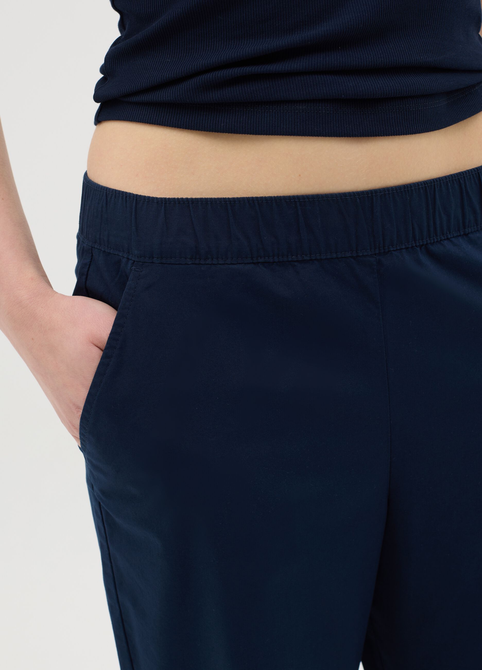 Pantaloni da donna in cotone elasticizzato blu regular fit