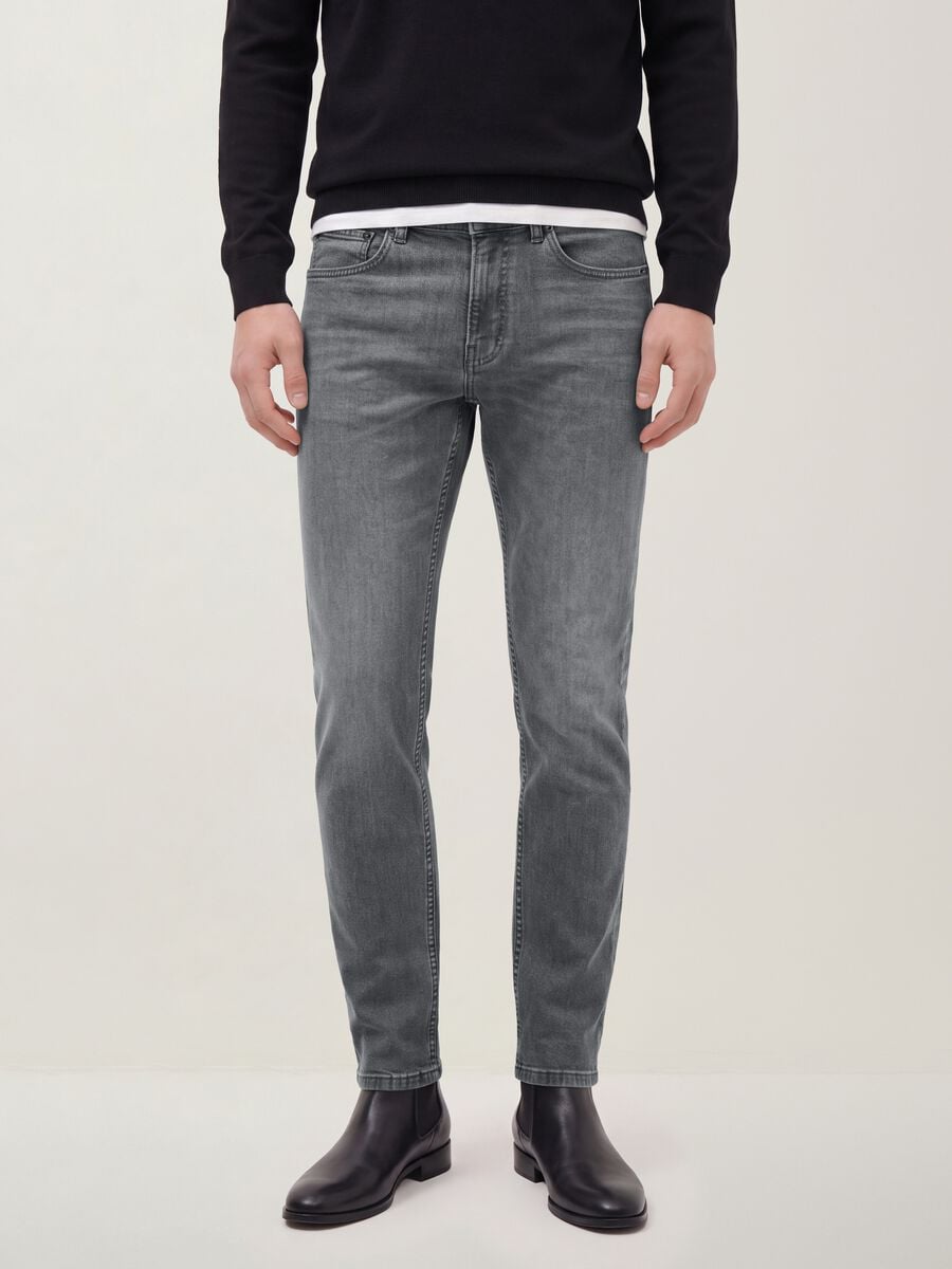 Grey stretch-cotton slim-fit denim jeans_1
