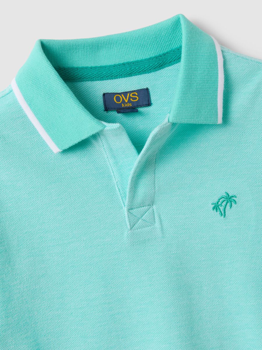 Children's regular fit light blue pure cotton polo with embroidery_2