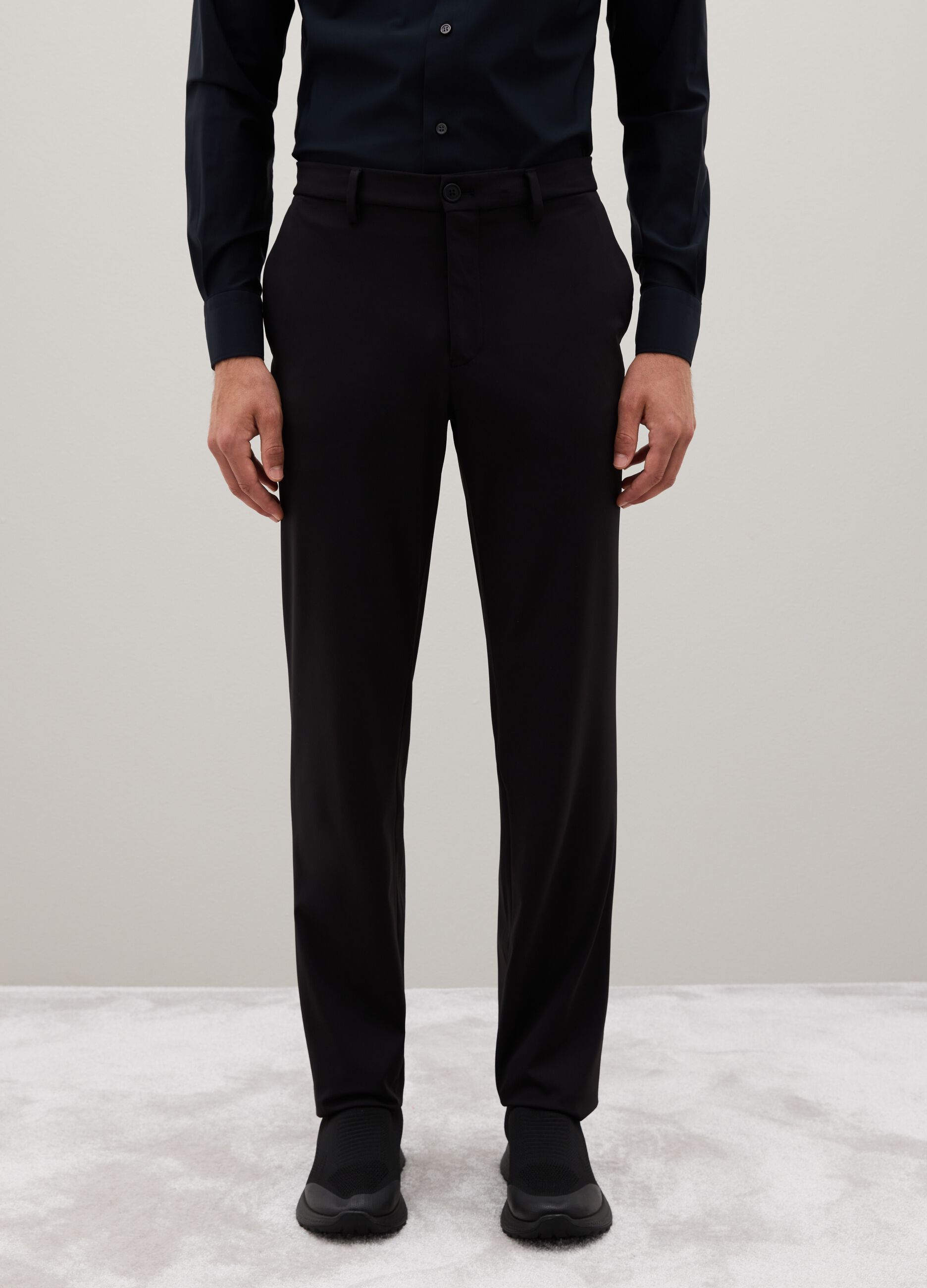 Slim fit black stretch fabric trousers