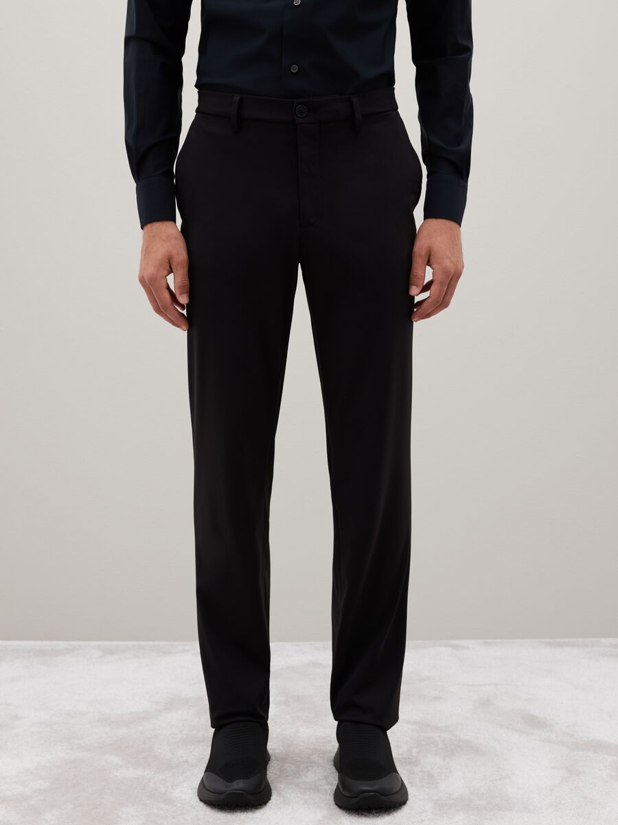 Slim fit black stretch fabric trousers_1