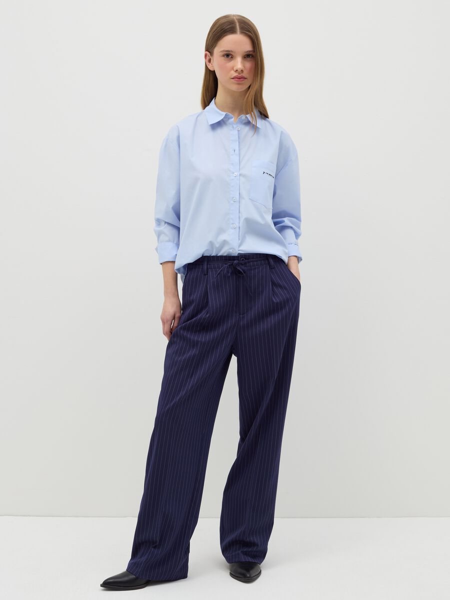 Blue wide-leg pinstriped trousers with belt_0