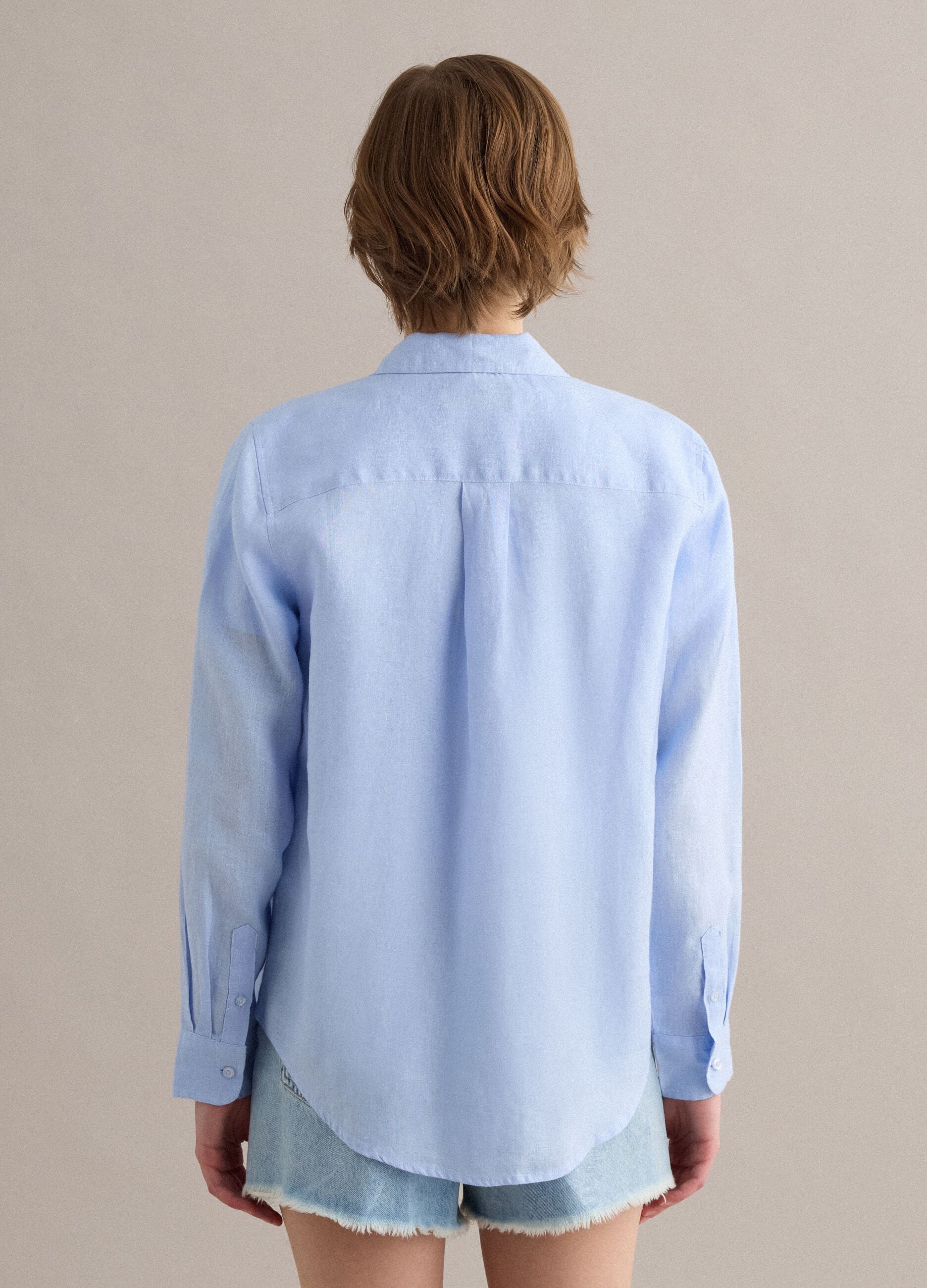 Light Blue Pure Linen Shirt, Regular Fit