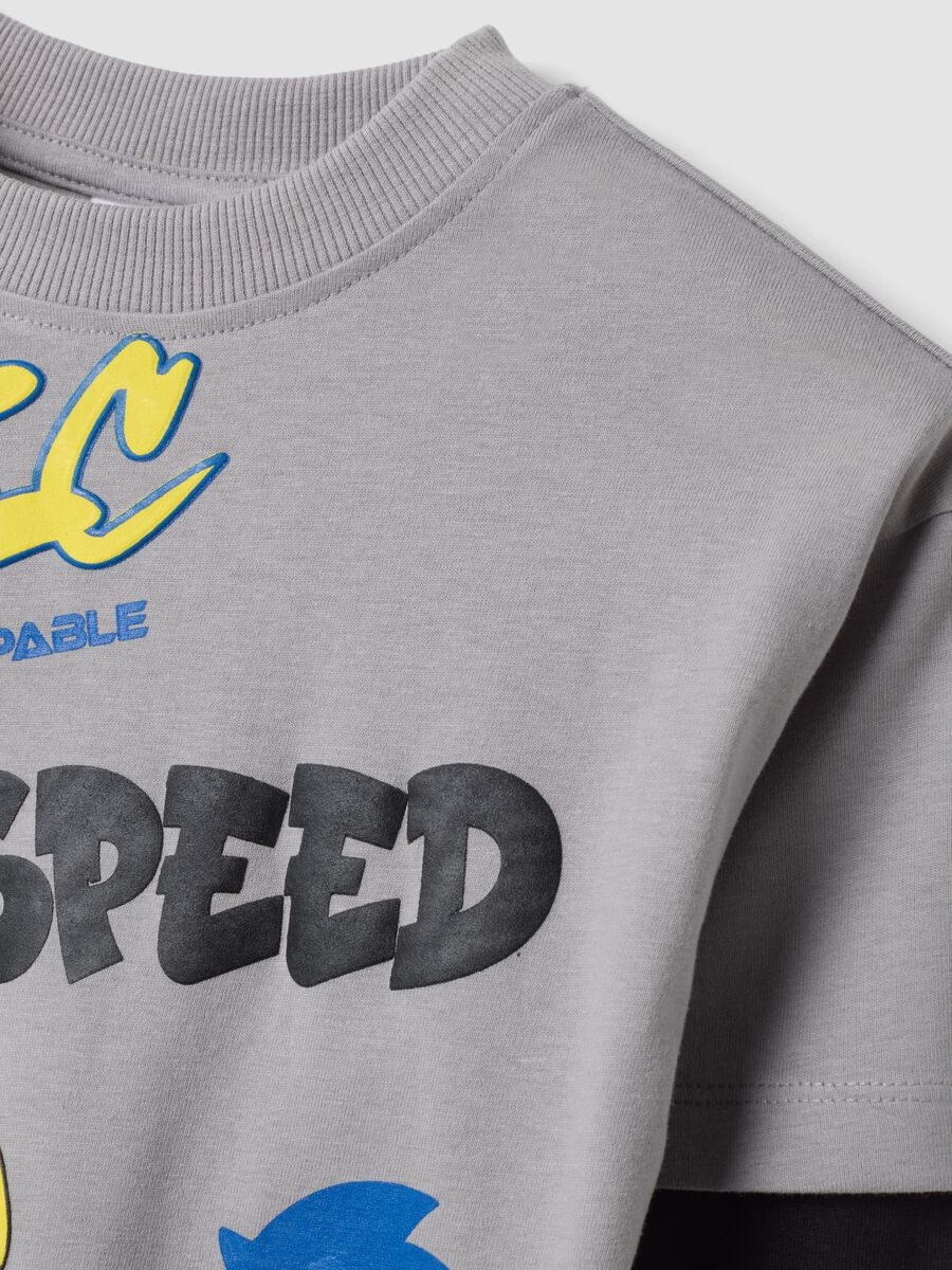 Grey pure cotton jersey T-shirt with Sonic print, oversized fit_2