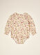 Beige floral pure viscose baby bodysuit with round neck_0