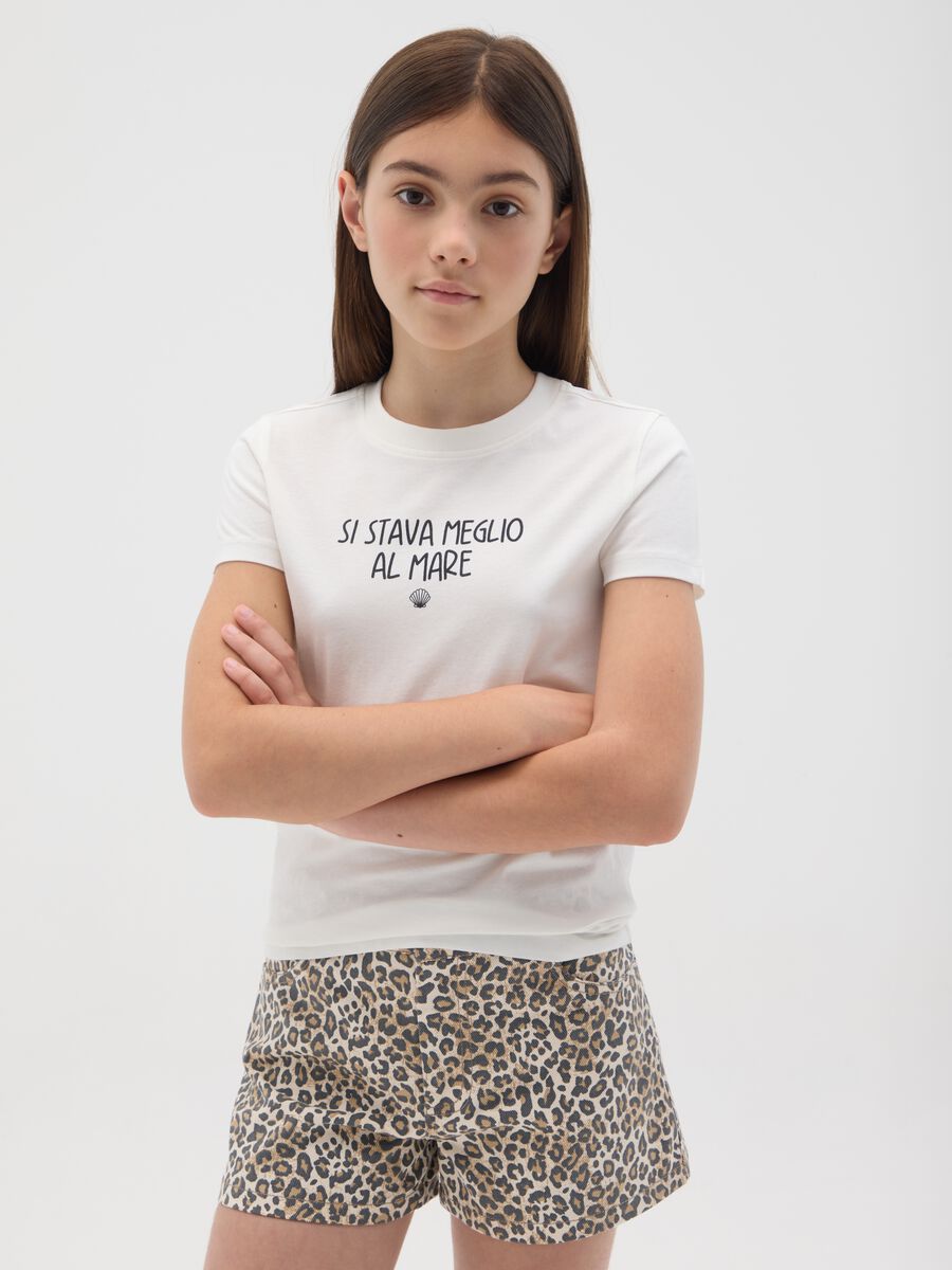 T-shirt da ragazza in puro cotone bianca regular fit con stampa_0