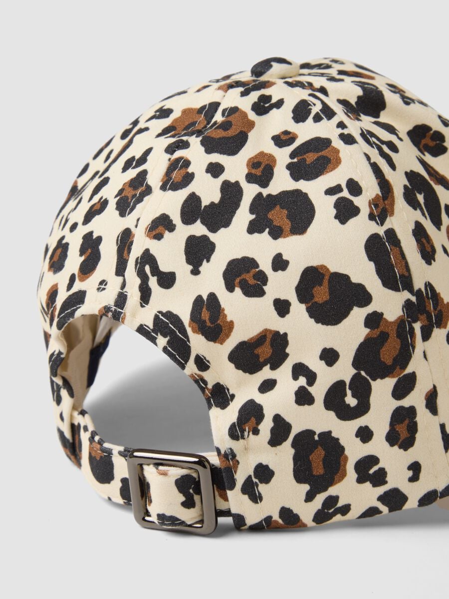 Beige stretch cotton cap with animal print_1