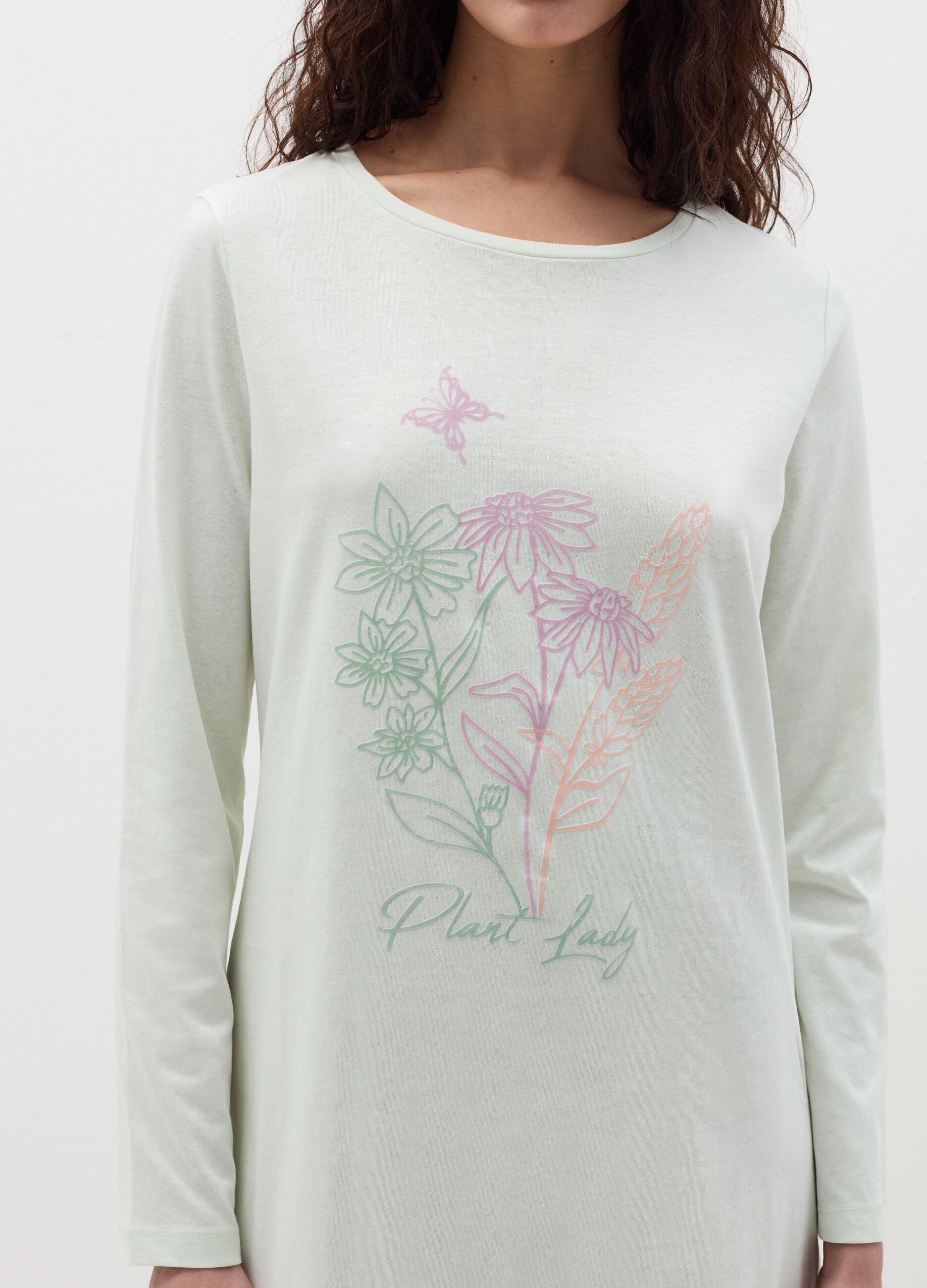 Camicia da notte in cotone stampa "Plant Lady"
