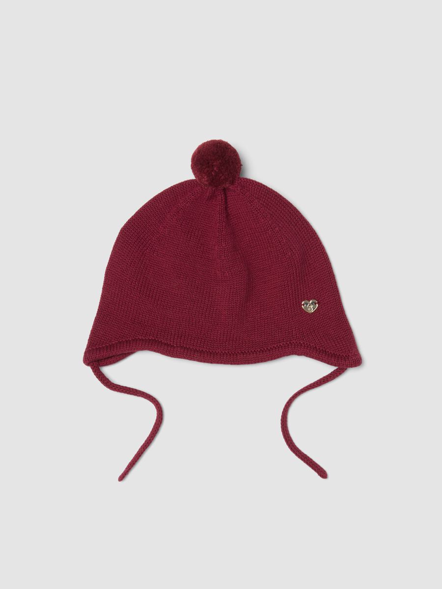 Cappello rosso in puro cotone organico con pon pon_0