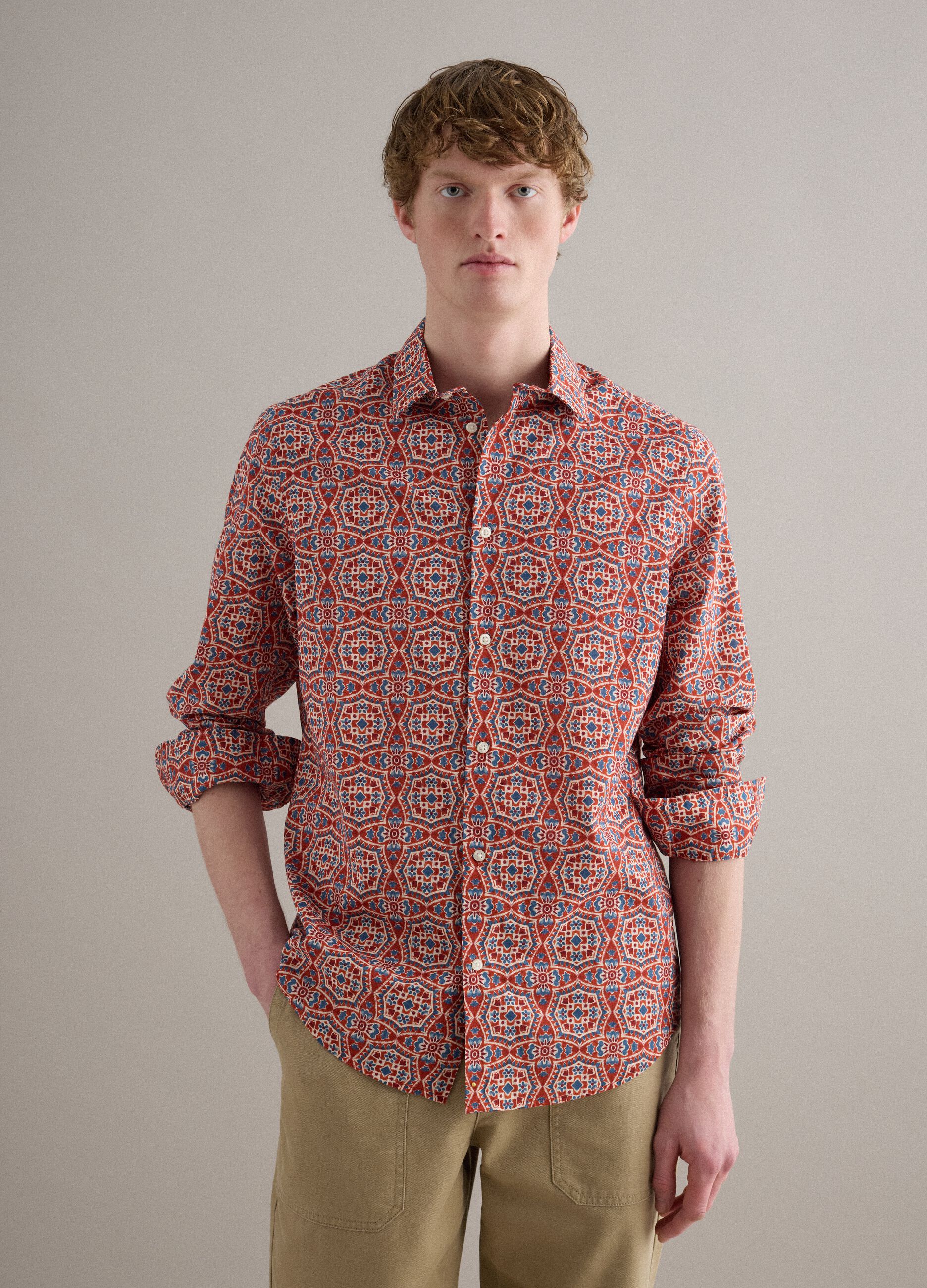 Multicolour pure cotton shirt regular fit with pattern