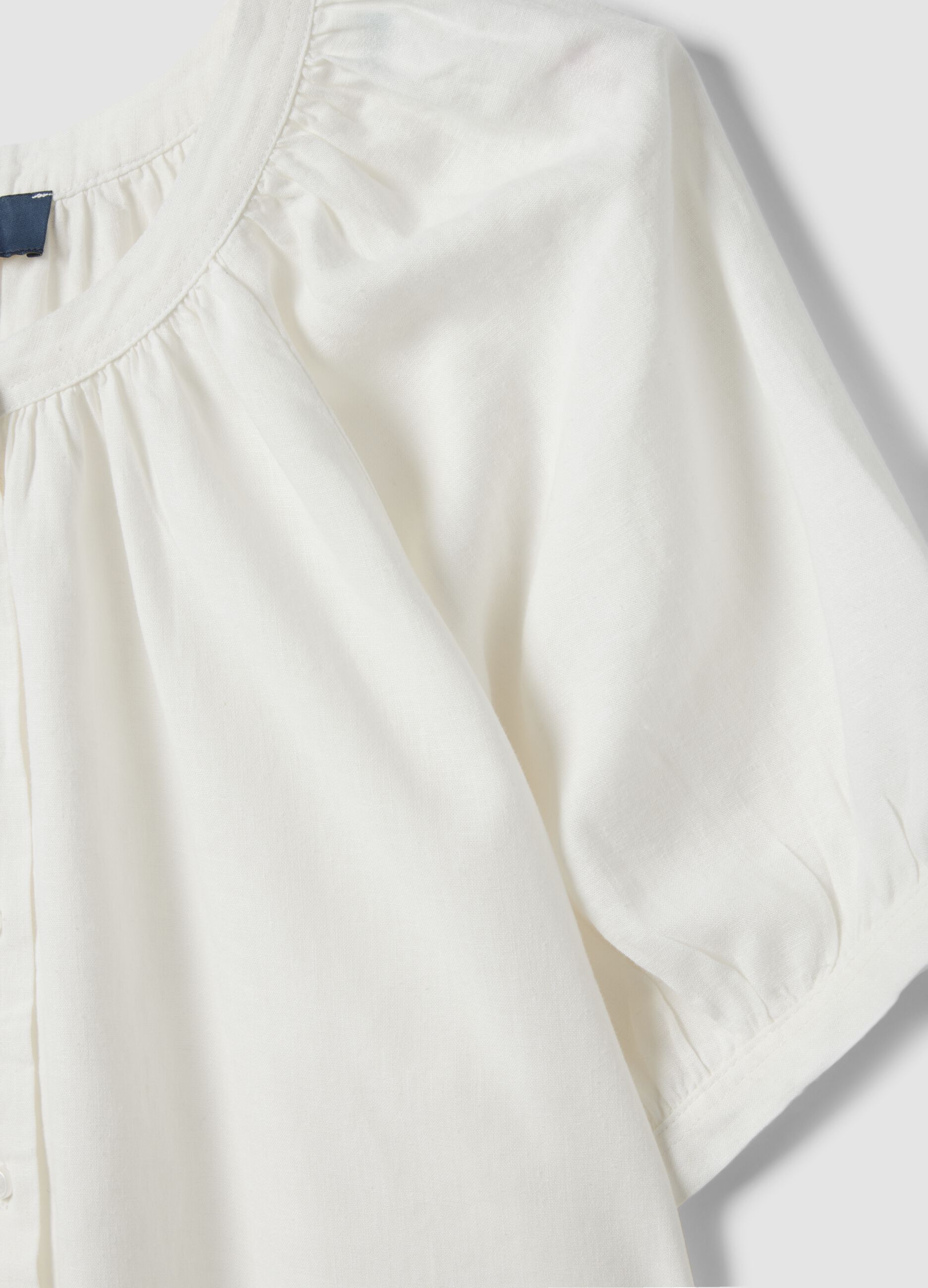 White linen blend regular fit shirt with Mandarin collar