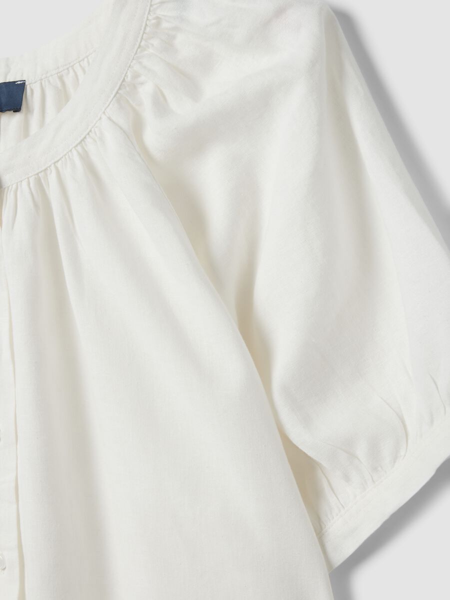 White linen blend regular fit shirt with Mandarin collar_5