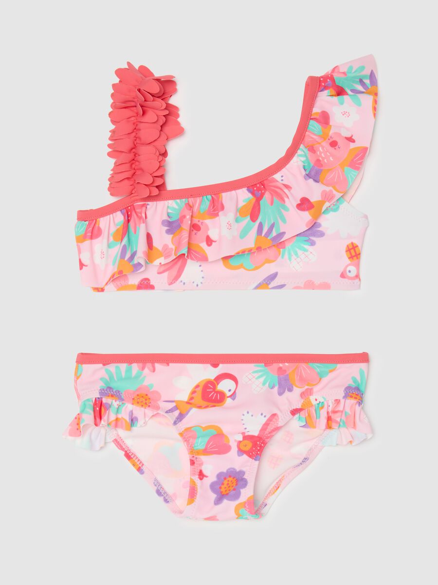 Girls’ bikini in multicoloured stretch fabric with floral print_0