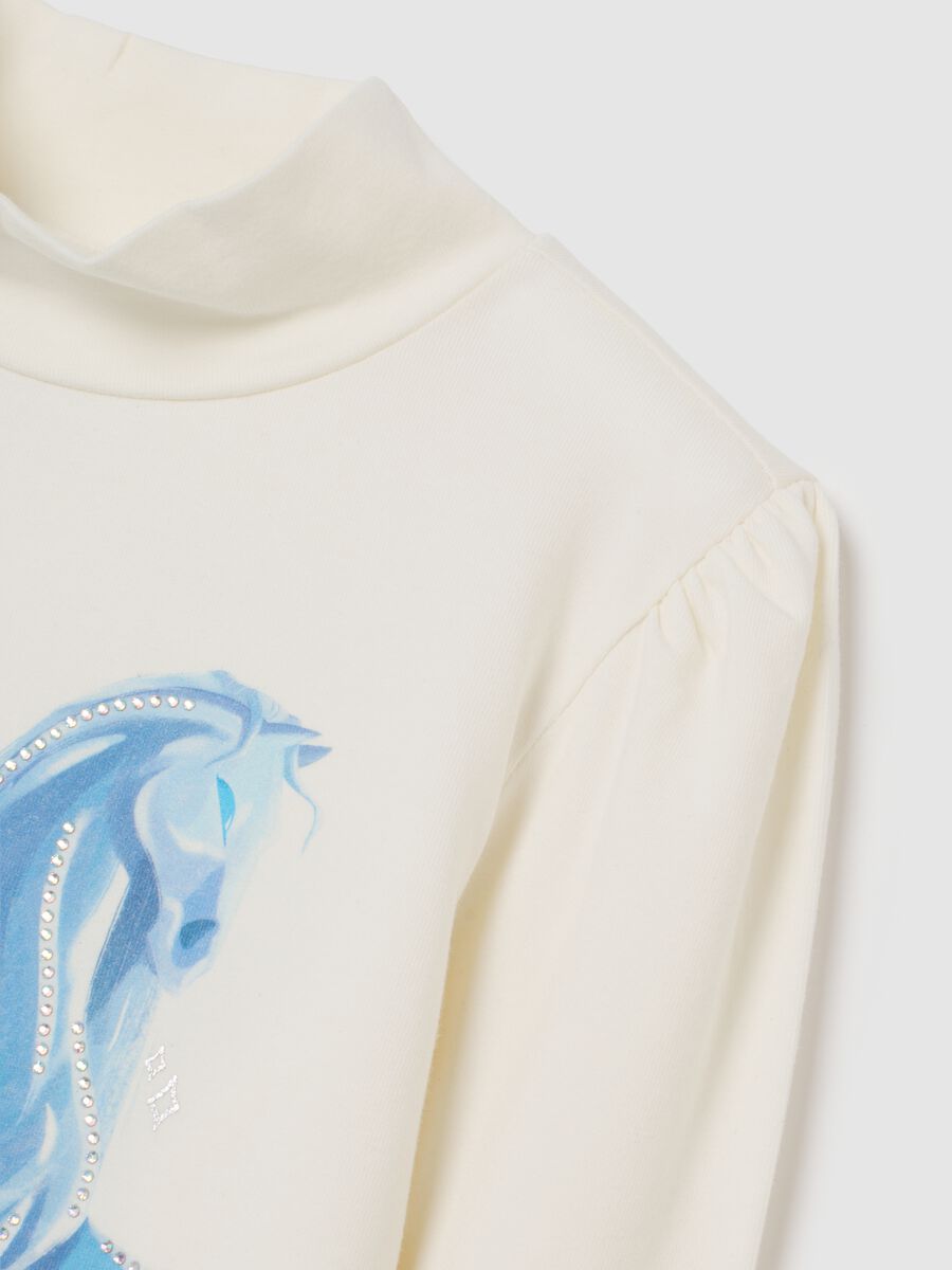 White Girl's Stretch Cotton Top with Print_2