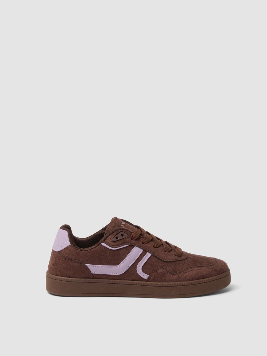 Sneakers marroni con inserti rosa_0