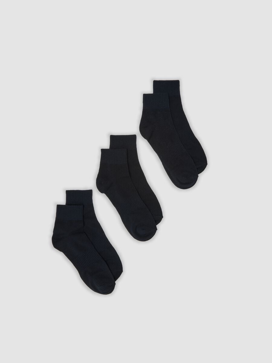 Tripack di calze sportive blu alla caviglia in cotone organico_0