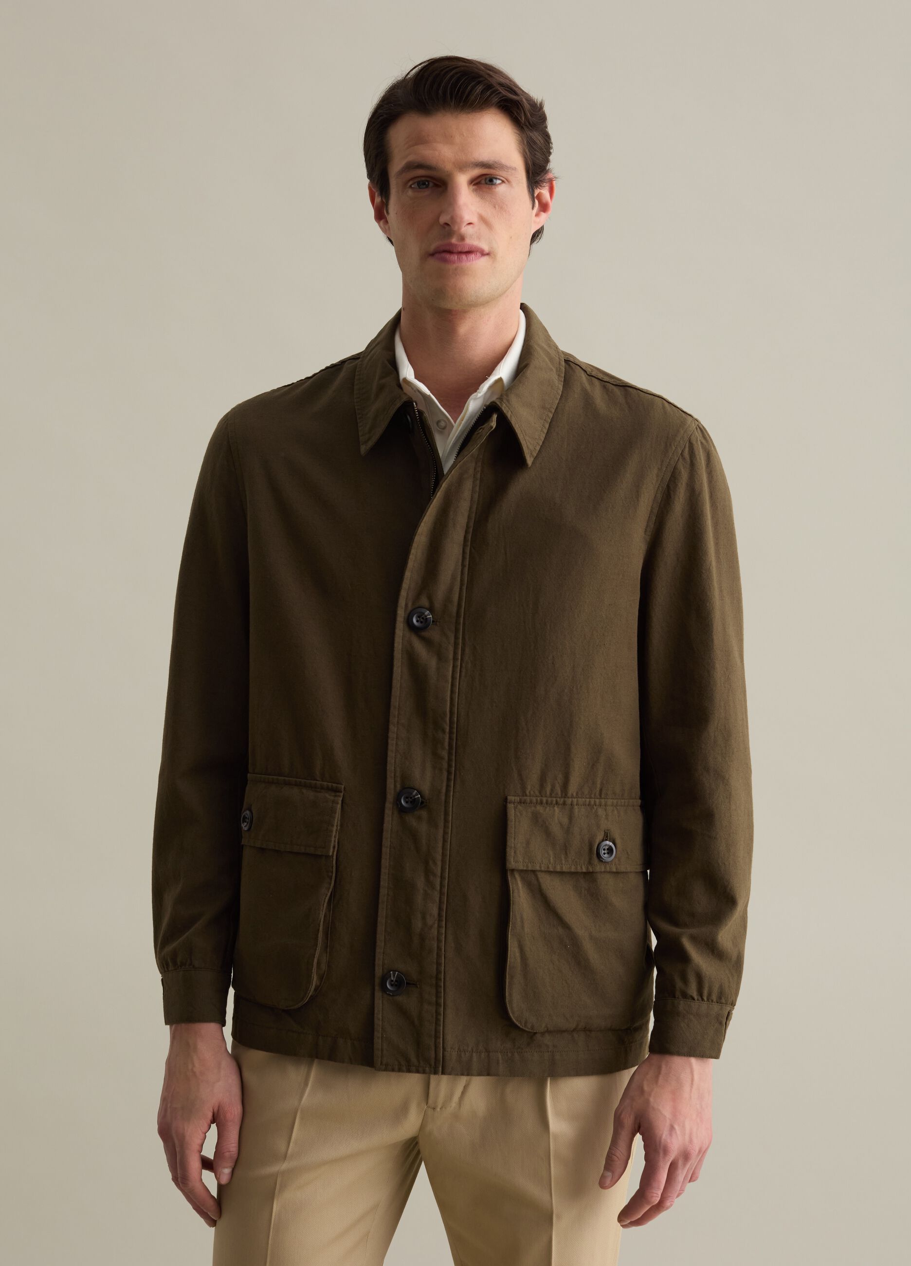 Shacket in cotone e lino con tasche