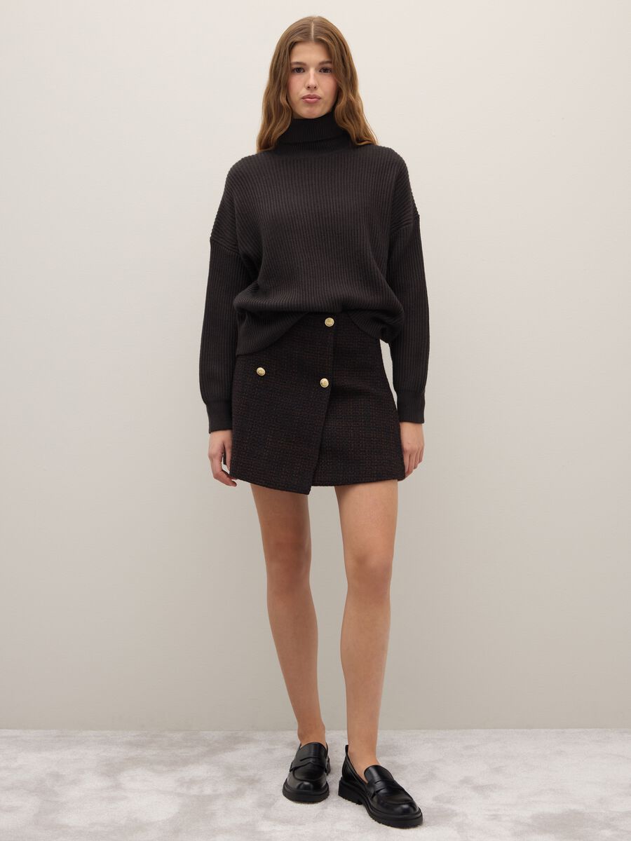 Black High Neck Sweater in Mixed Materials_1