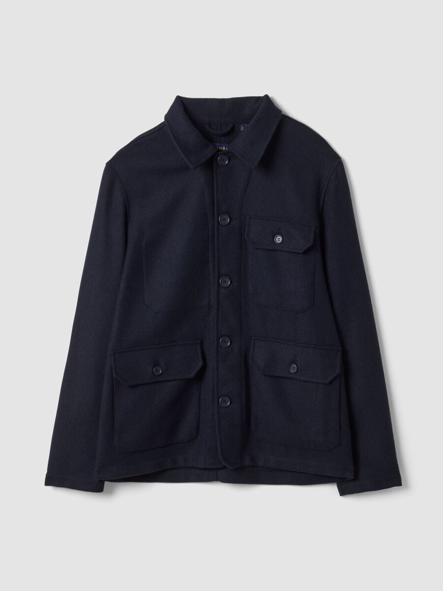 Blue wool-blend shacket with buttons and four pockets_0