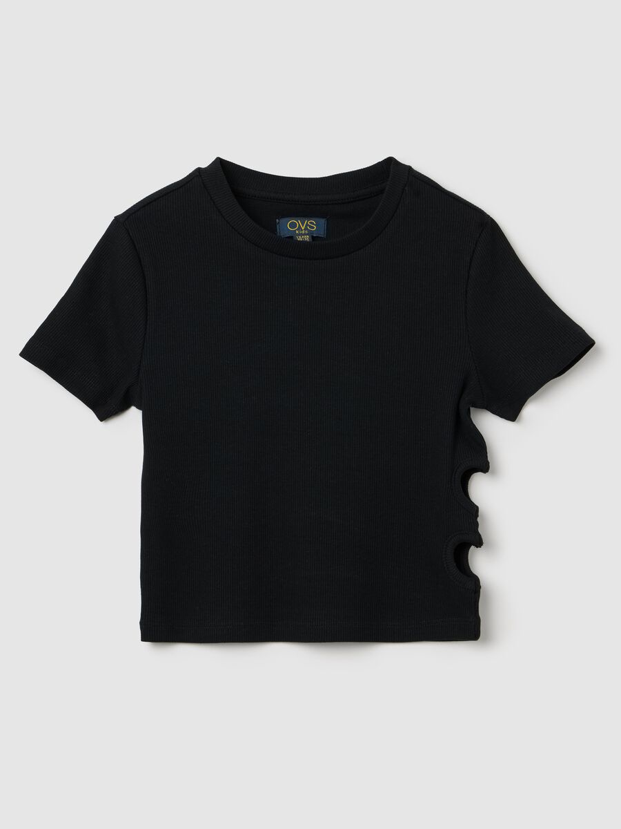 Black fitted t-shirt with side details for girl OVS Kids_3