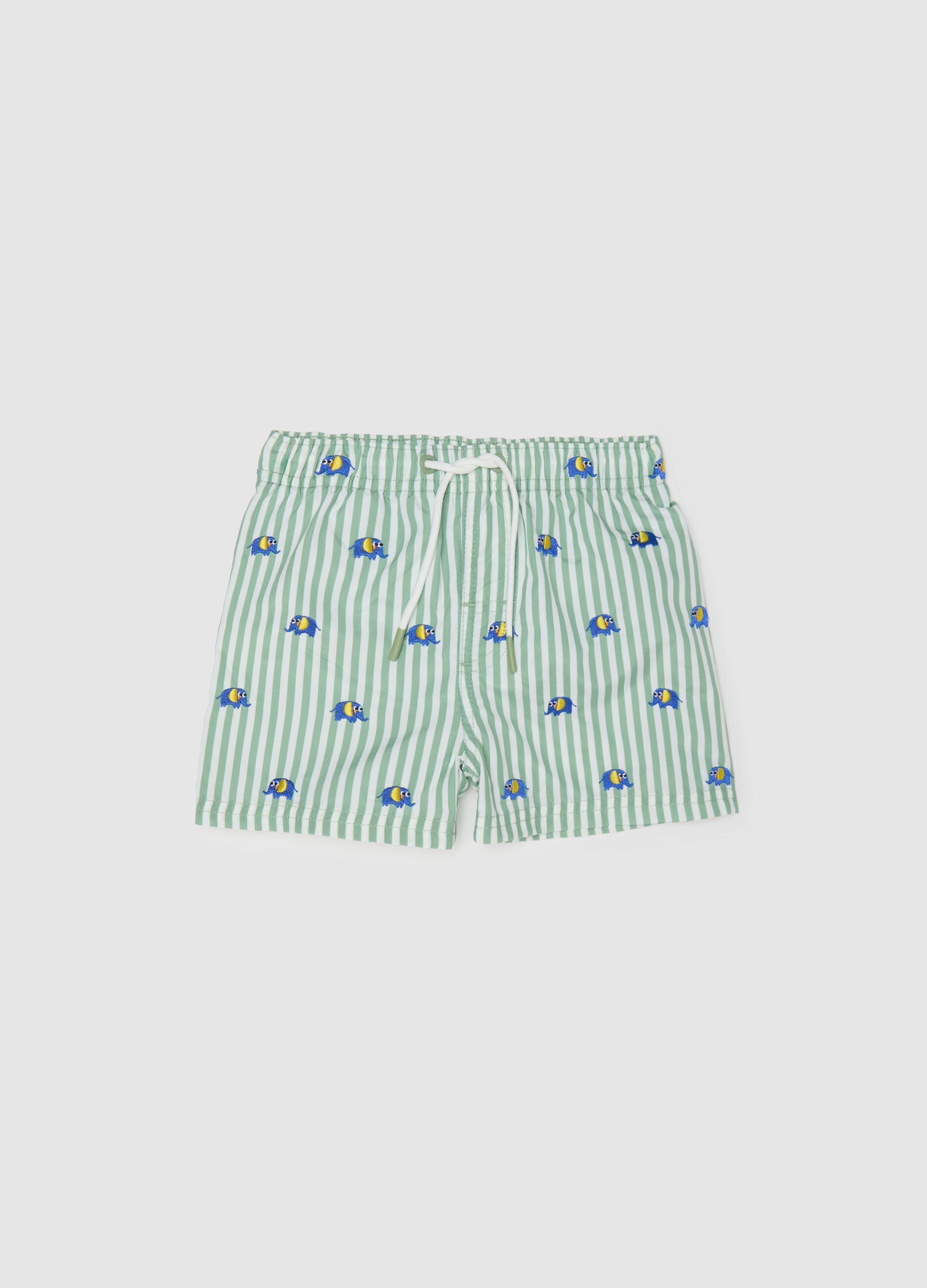 Boy's regular fit boxer shorts in multicoloured blend with green stripes