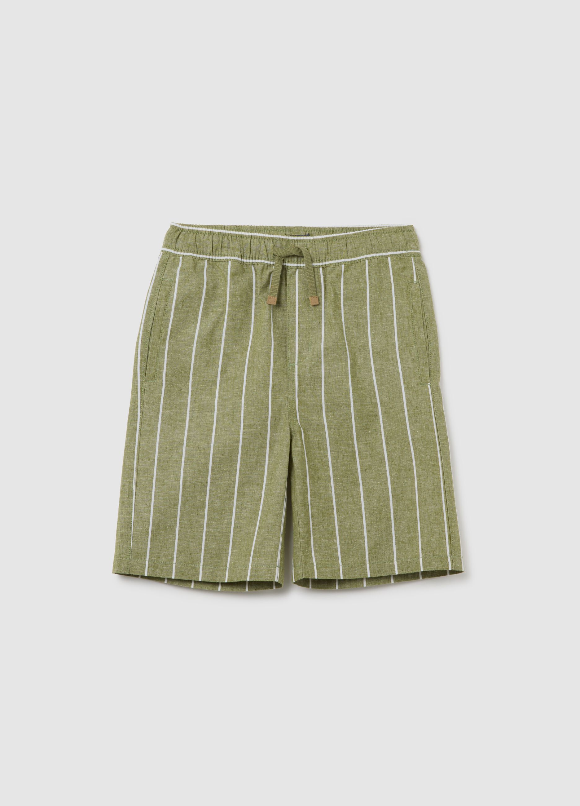 Bermuda da ragazzo in misto cotone e lino multicolor regular fit con coulisse