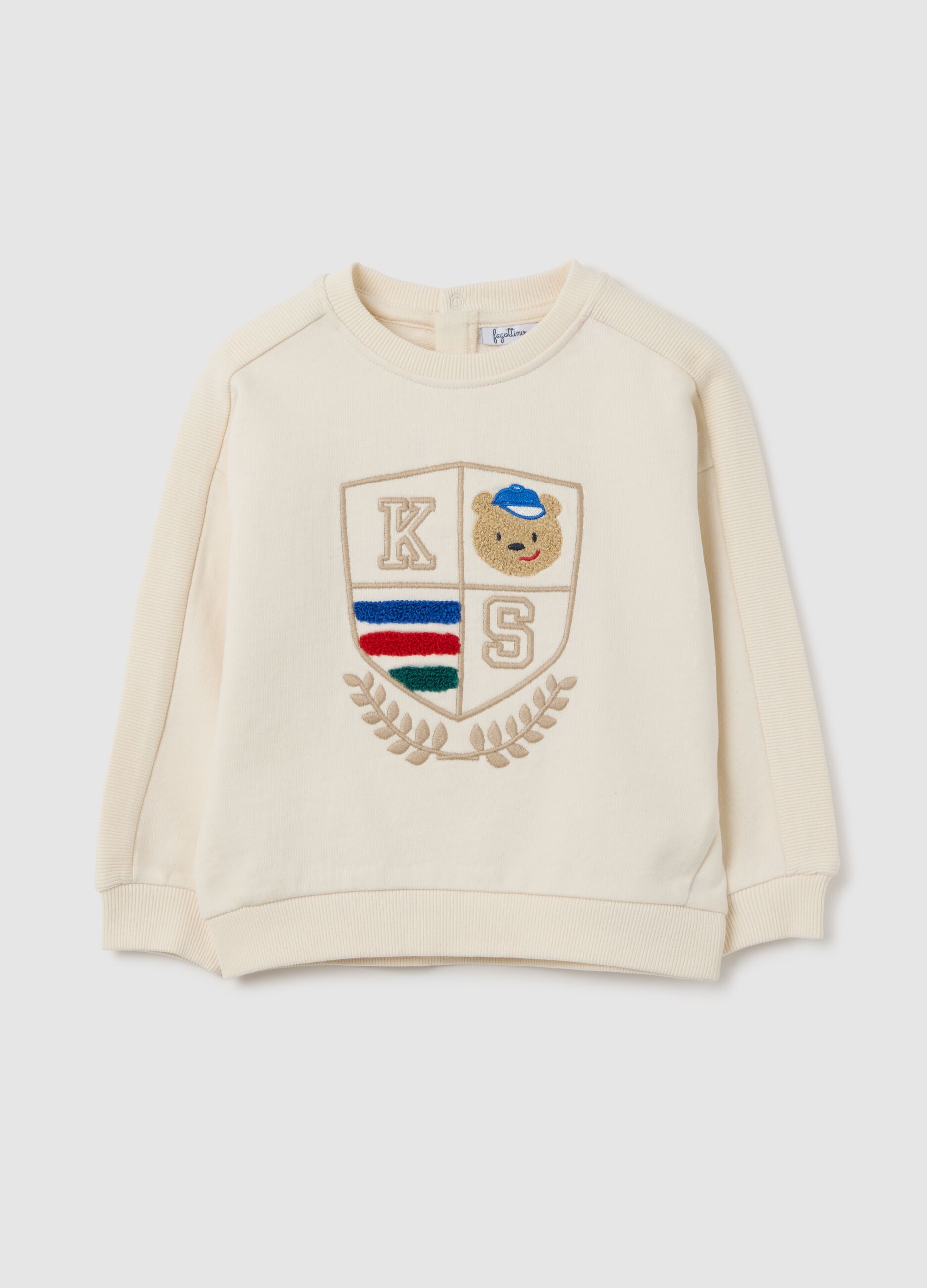 Beige regular fit pure cotton children's sweatshirt with teddy bear