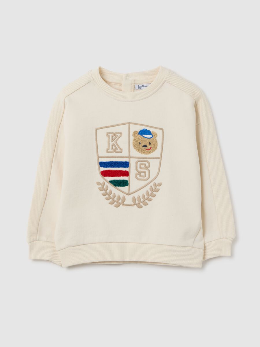 Beige regular fit pure cotton children's sweatshirt with teddy bear_0