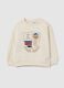 Beige regular fit pure cotton children's sweatshirt with teddy bear_0