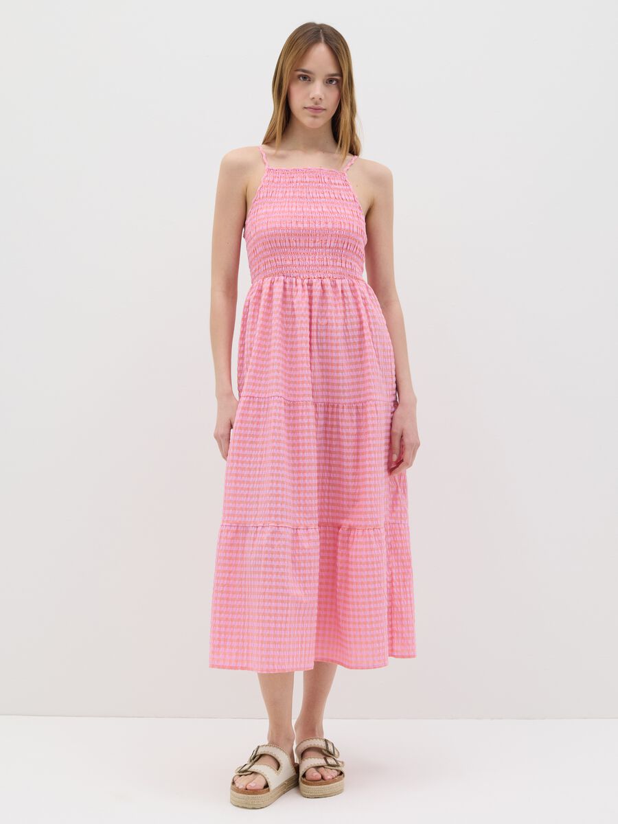 Pink Checked Smock Long Dress B.Angel_0