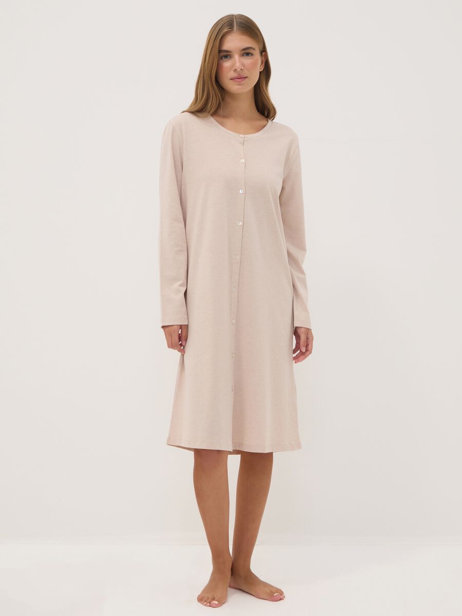 Beige organic cotton-blend jersey nightdress with crew neck_0