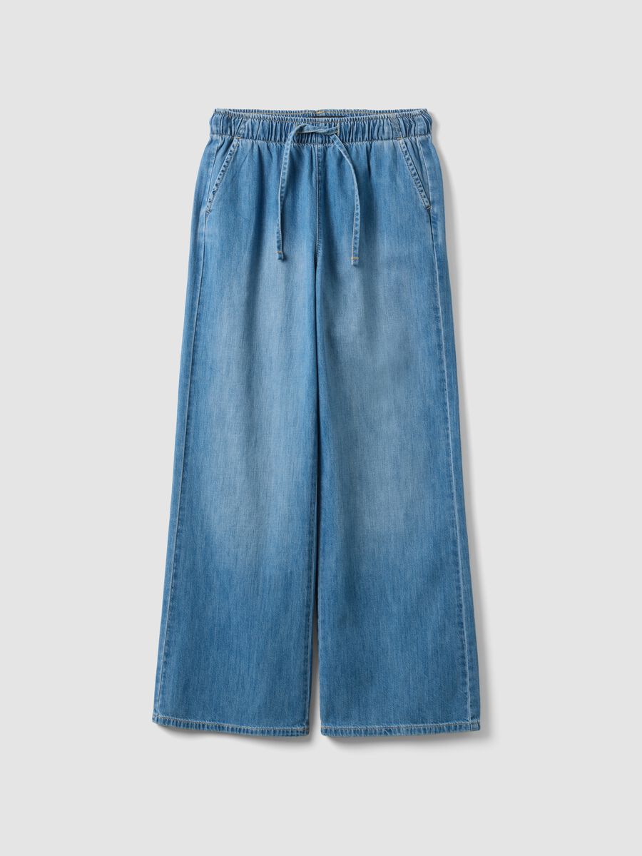 Blue pure cotton wide-leg denim jeans_4