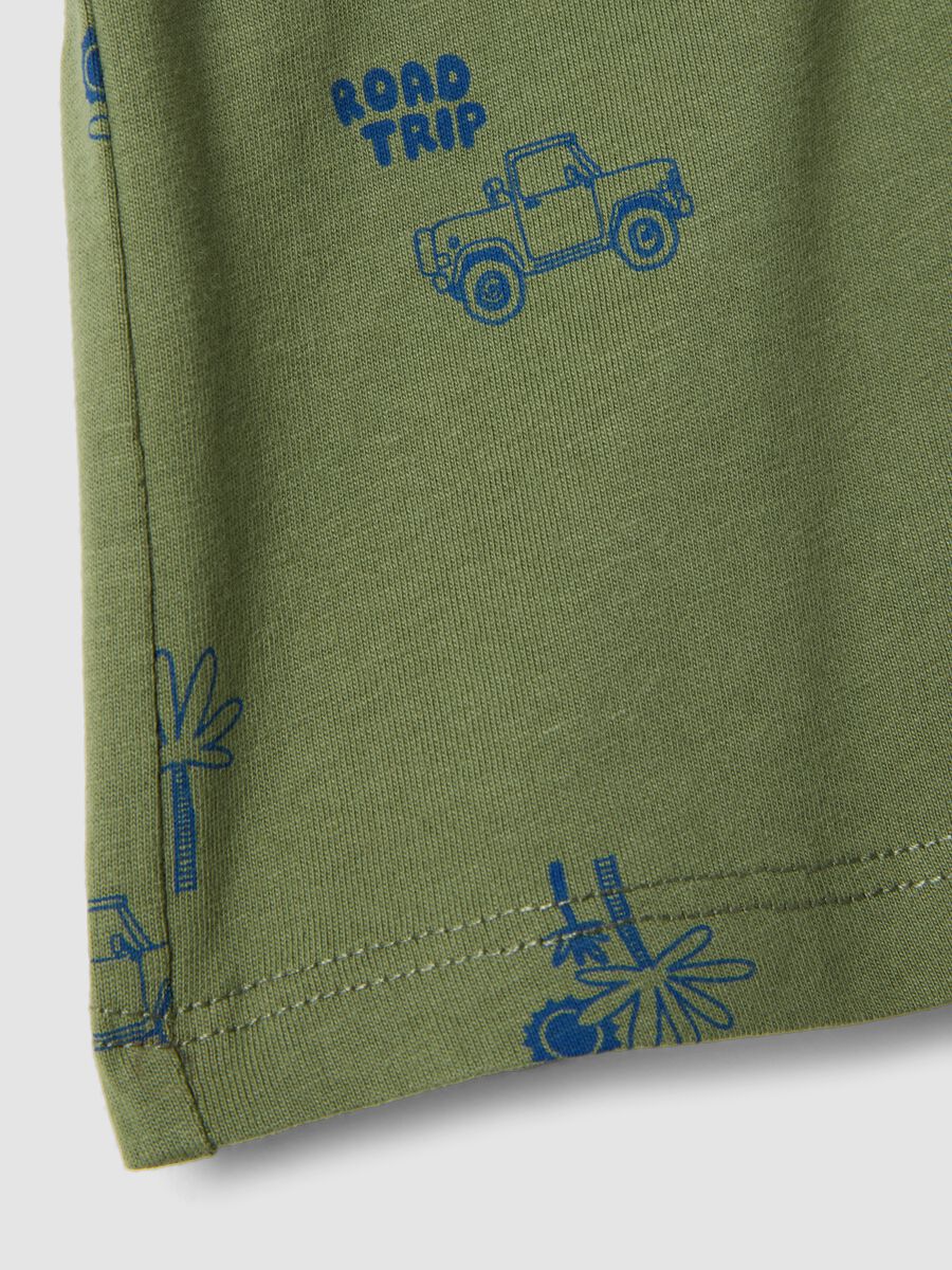 Green pure cotton shorts for children regular fit with prints_3