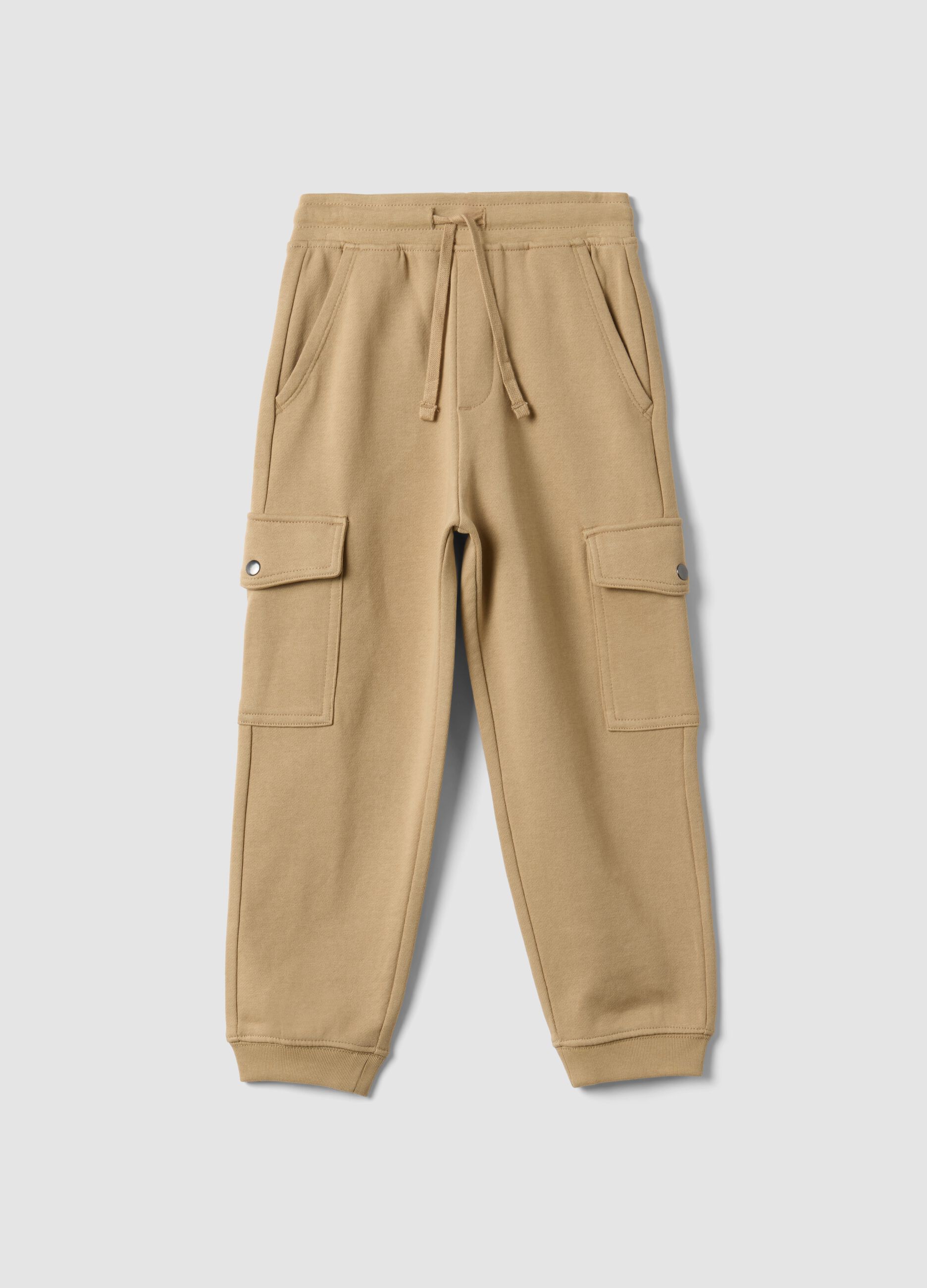 Pantaloni jogger beige in misto cotone con tasche cargo per bambino