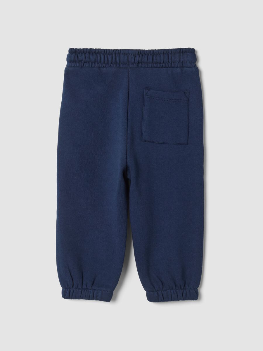 Pantaloni jogger blu notte in puro cotone over fit con stampa animaletto_1