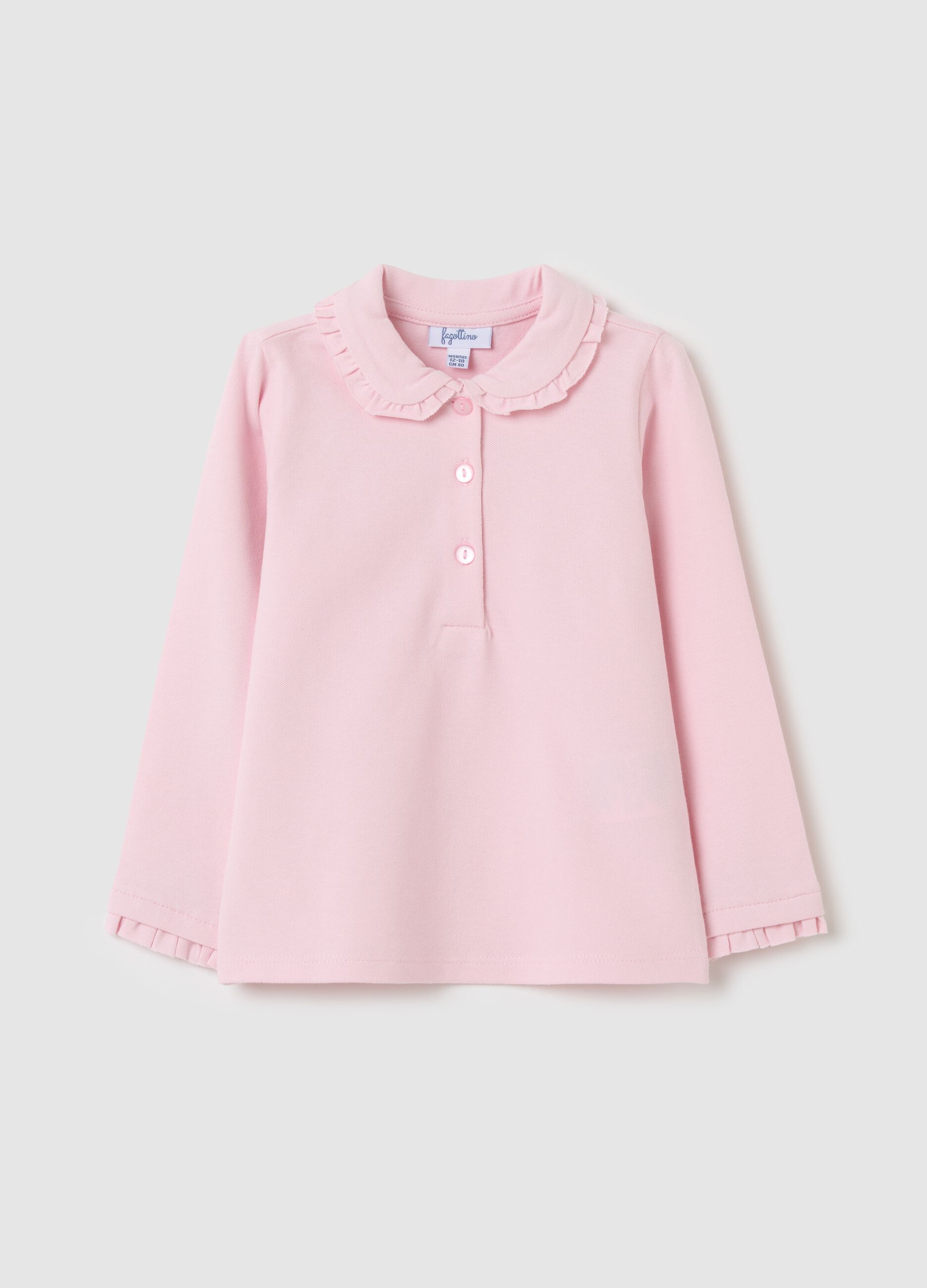 Long-sleeved polo shirt with frills