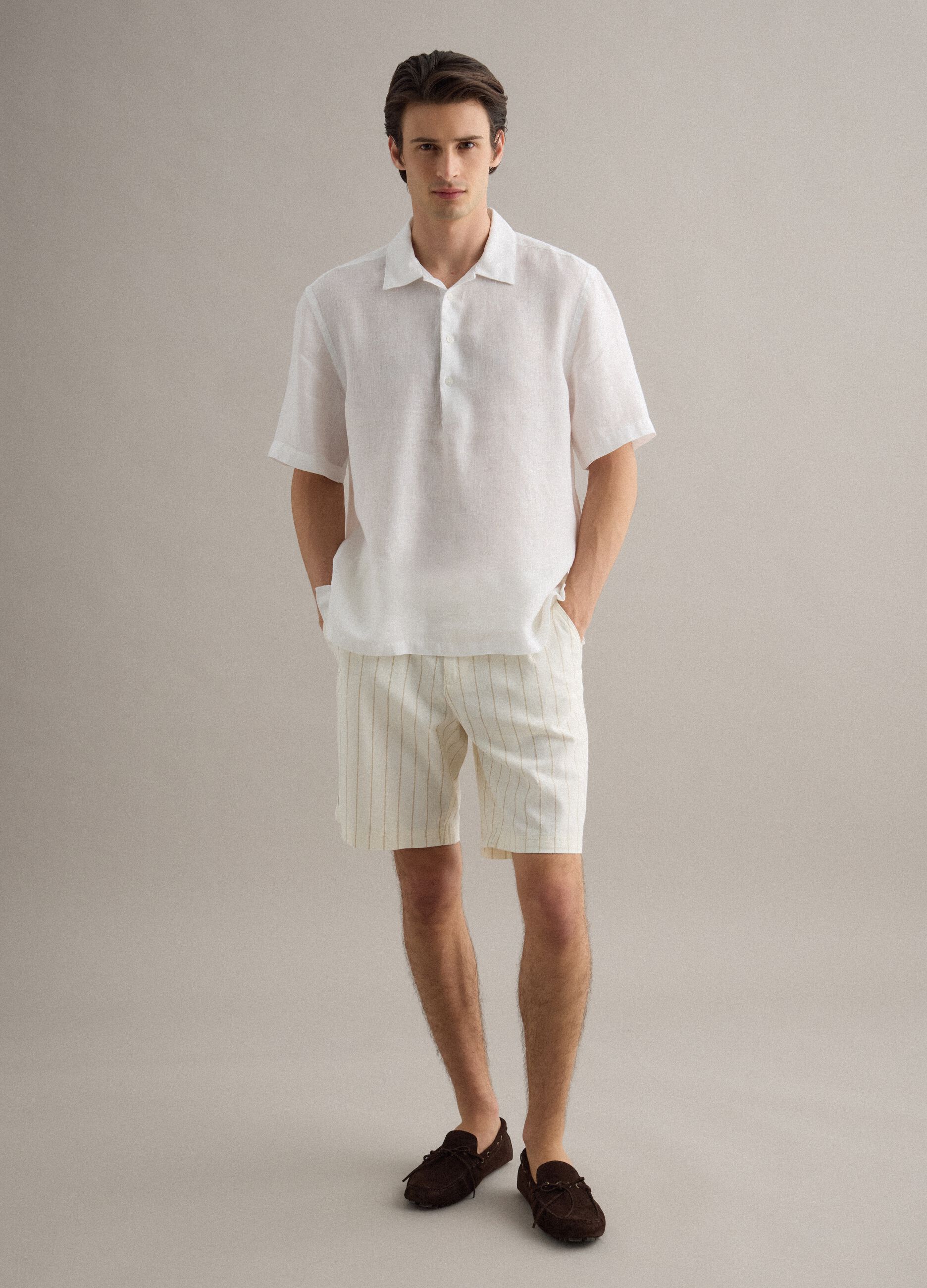 Multicolour striped linen-cotton blend shorts, regular fit