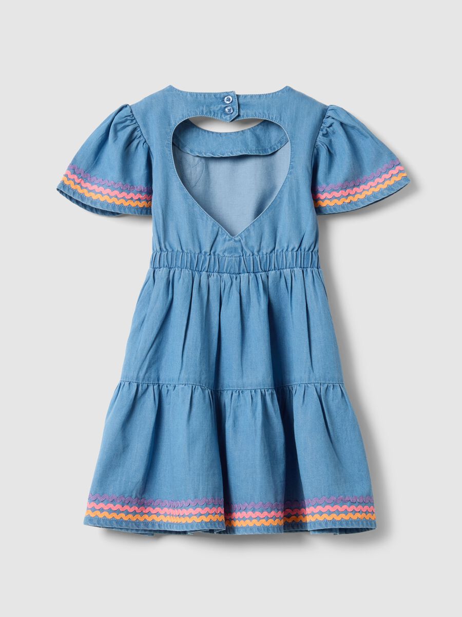 Abito in puro cotone denim azzurro da bambina regular fit con volant_1