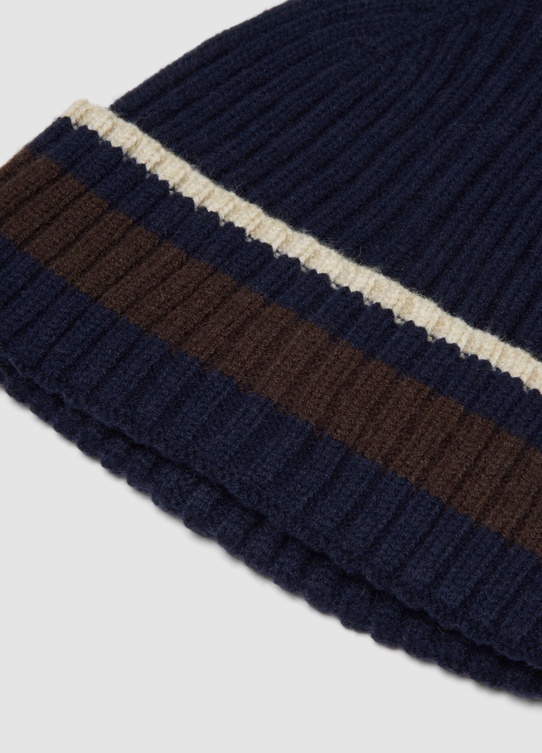 Navy ribbed viscose and wool blend beanie